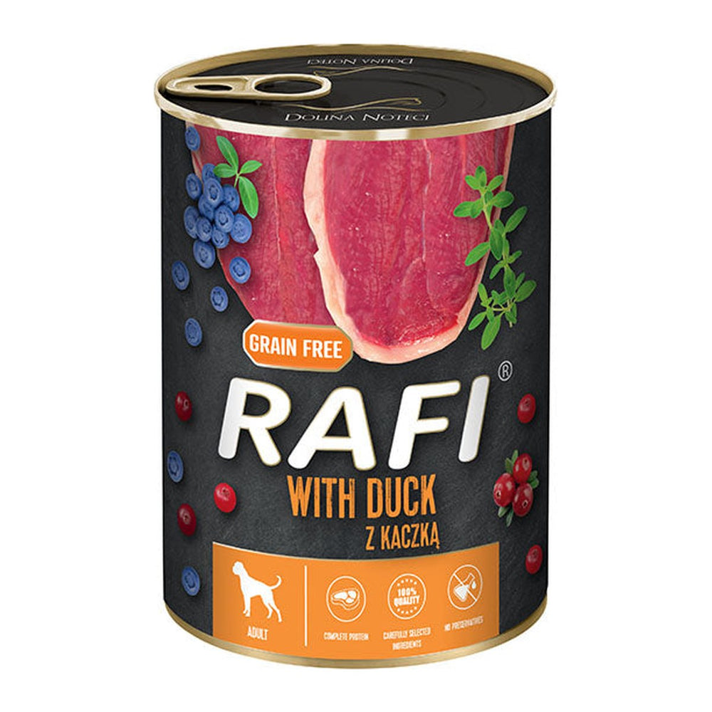 שימורי ראפי לכלבים ברווז אוכמניות וחמוציות