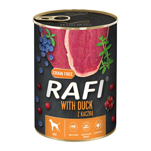 שימורי ראפי לכלבים ברווז אוכמניות וחמוציות