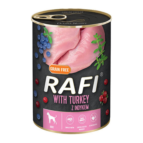 שימורי ראפי לכלבים הודו אוכמניות וחמוציות